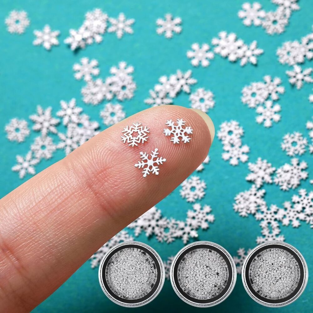 300 Pcs Mini Metal Snowflake for Craft 0.2 Inch Small Christmas Embellishment Ti